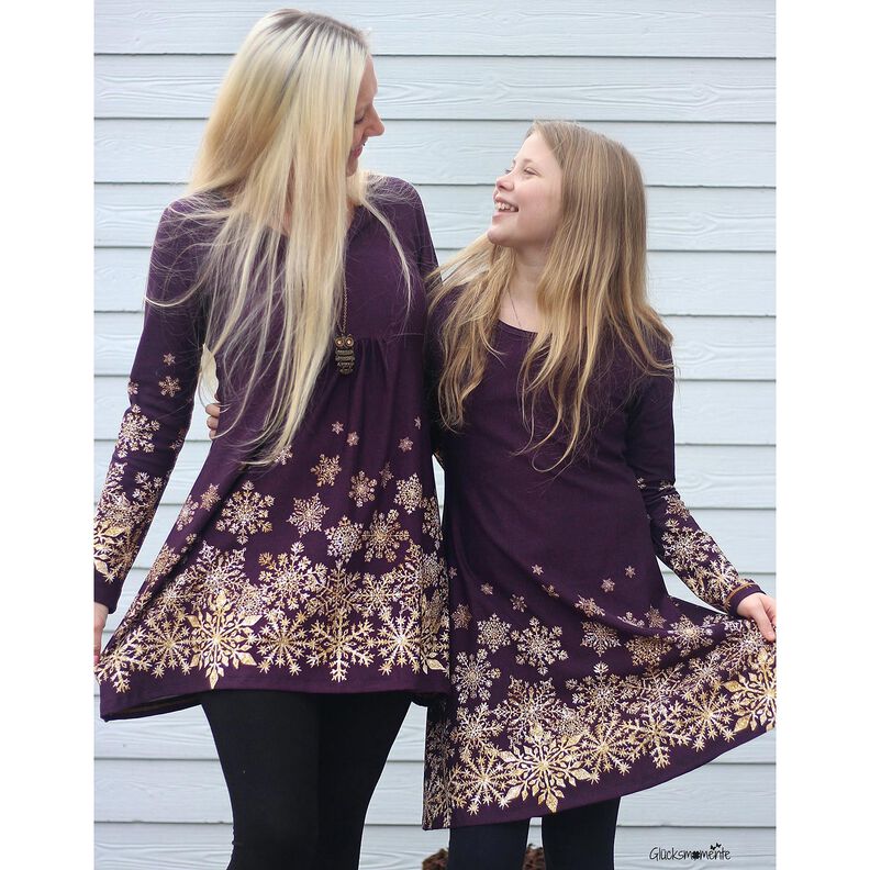 French Terry sommersweat IJsbloemen Borduurstof | Glitzerpüppi – aubergine/oud goud, image number 6