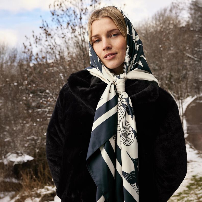 Satijnen paneel zwaluwen | Katia Fabrics – anthraciet/creme,  image number 9