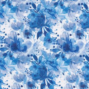 Viscosestof Bloemen met kleurspatten – koningsblauw/wit, 