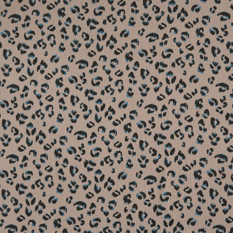 Mousseline/dubbel gehaakte stoffen Luipaard – taupe/petroleum, image number 1