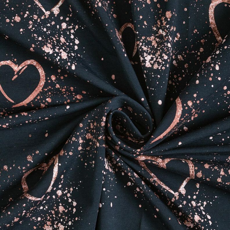 Katoenjersey Goudgespikkelde harten | Glitzerpüppi – zwart blauw/donker oudroze,  image number 3