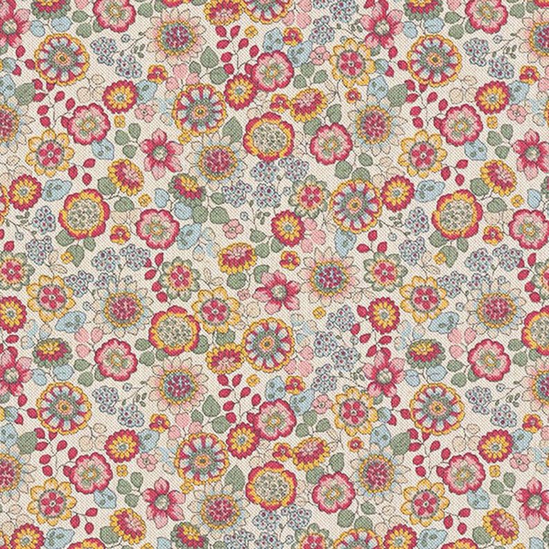 Decostof Half panama Grote bloesems – natuur/pink,  image number 1