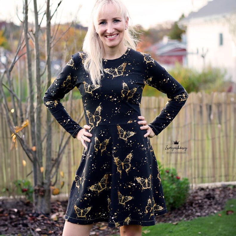Katoenjersey gouden vlinders | Glitzerpüppi – zwart,  image number 6