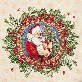 Decoratief stuk Gobelin Kerstman in een maretakkenkrans – lichtbeige, 