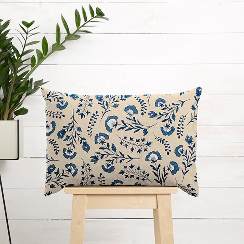 Decostof Half panama Bloemetjes – natuur/oceaanblauw, image number 8