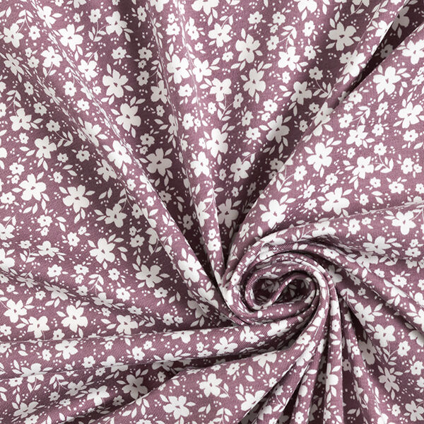 Katoenjersey Bloemen tweekleurig – donker oudroze, image number 3