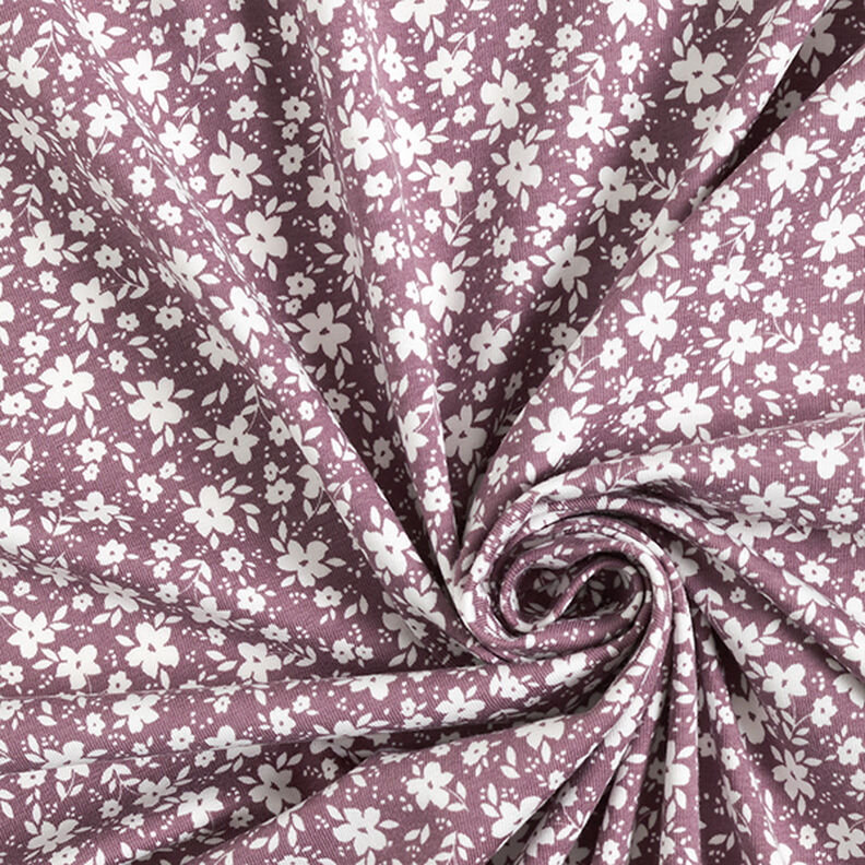 Katoenjersey Bloemen tweekleurig  – donker oudroze,  image number 3