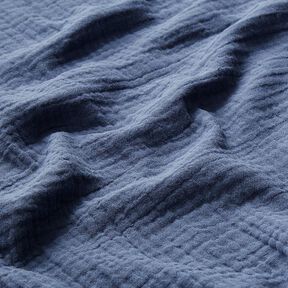 GOTS Mousseline/dubbel gehaakte stoffen | Tula – jeansblauw | Stofrestant 90cm, 