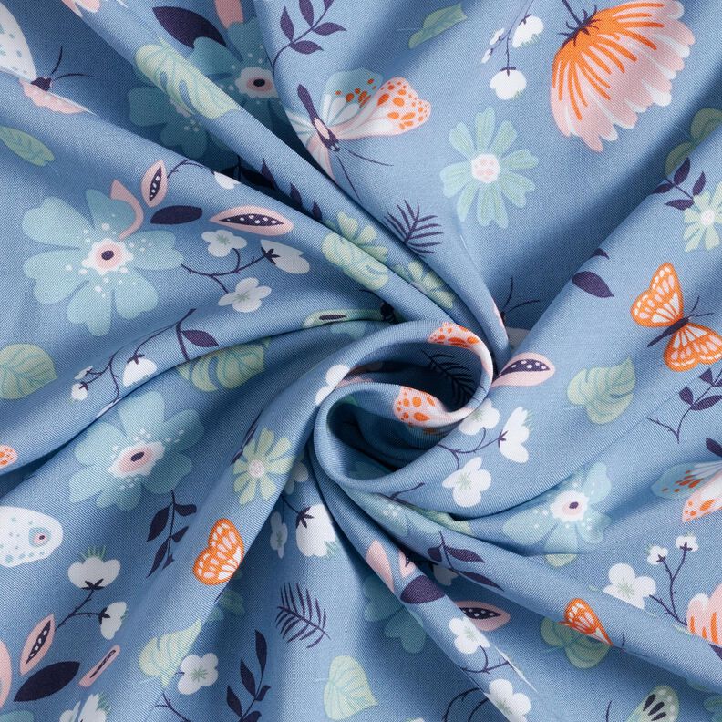 Viscosestof Bloemen en vlinders – licht jeansblauw/lichtroze,  image number 3