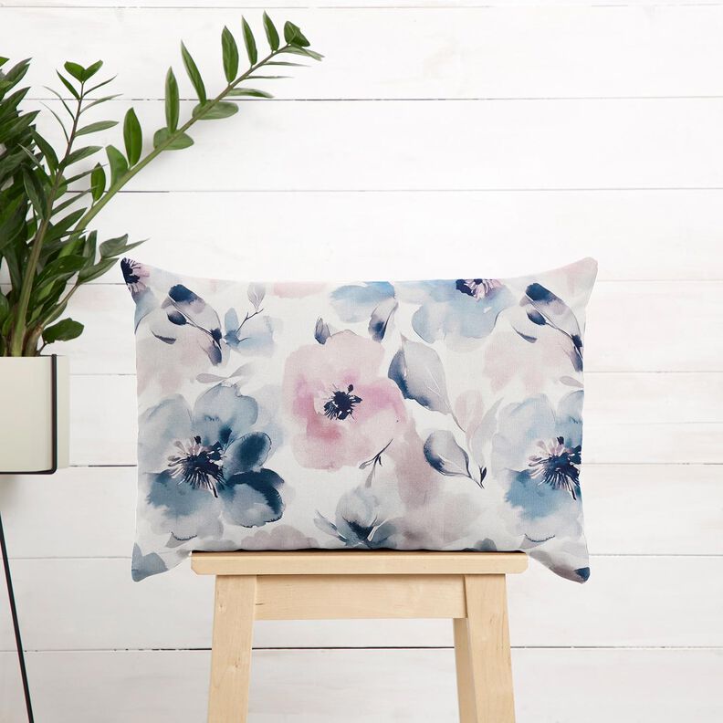 Decostof Half panama grote aquarelbloemen – wit/pastelviolet,  image number 7