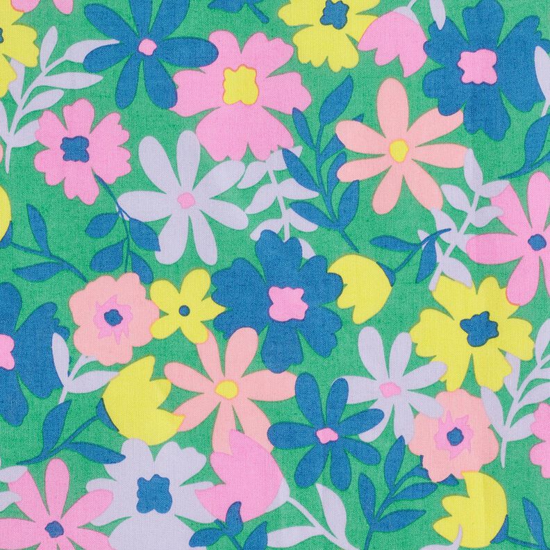 Gecoate katoen Pastelbloemen | Poppy Fabrics – grasgroen/roze,  image number 7