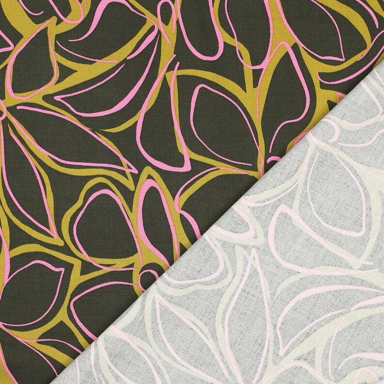 viscose stretch grote bloemen – donkergrenen/geel olijfgroen,  image number 4