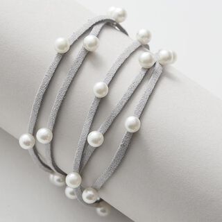 Imitatieleren band met parels [ 3 mm ] – grijs, 