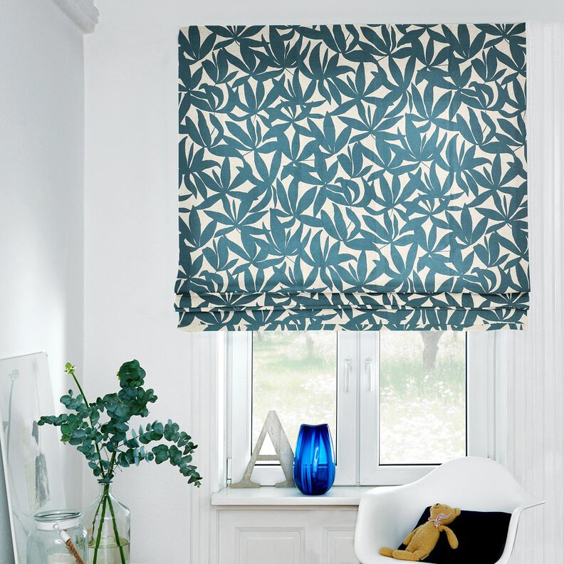 Decostof Half panama gewone bladeren – oceaanblauw/natuur, image number 8