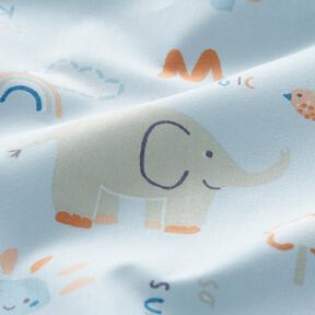 Katoenen stof Olifant spettert water – zilverblauw, 