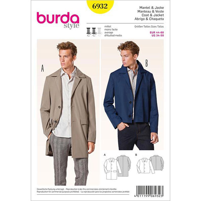 Herenmantel / -jas, Burda 6932,  image number 1