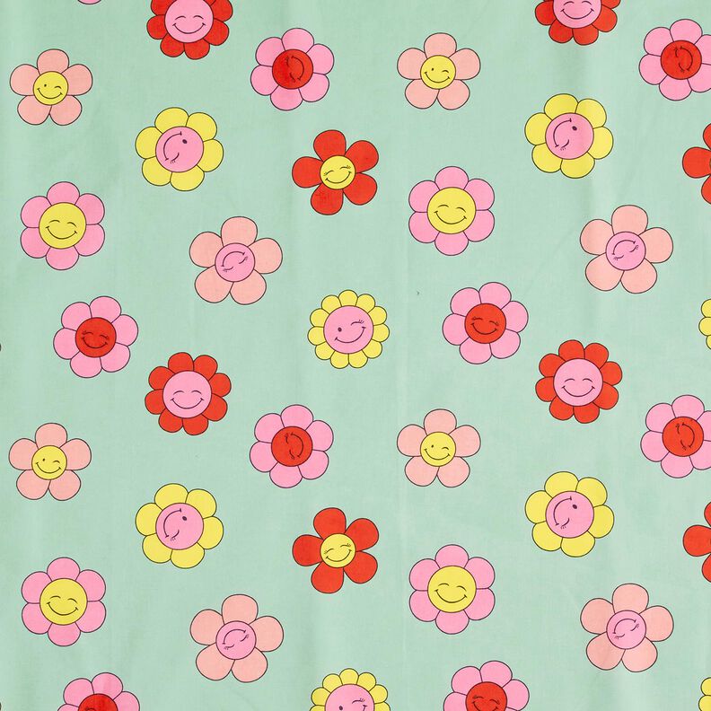 Gecoate katoen vrolijke bloemen | Poppy Fabrics – mint/citroengeel,  image number 1