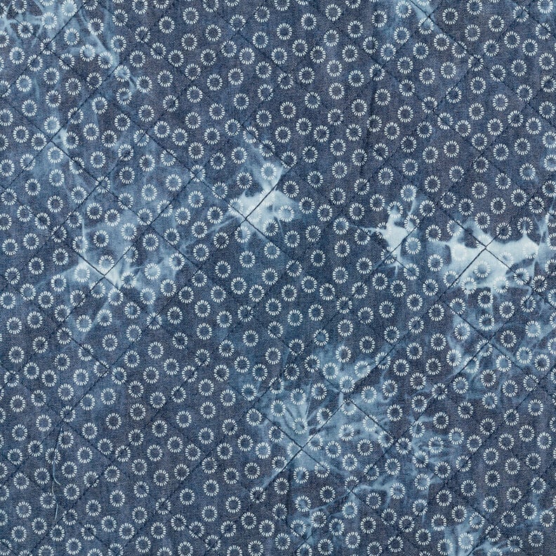 Doorgestikte stof chambray bloemen tie-dye – jeansblauw,  image number 6