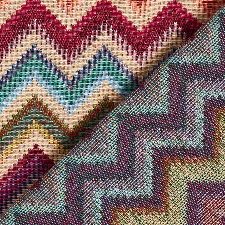 Decostof Gobelin Chevron – lichtbeige/karmijnrood,  image number 4