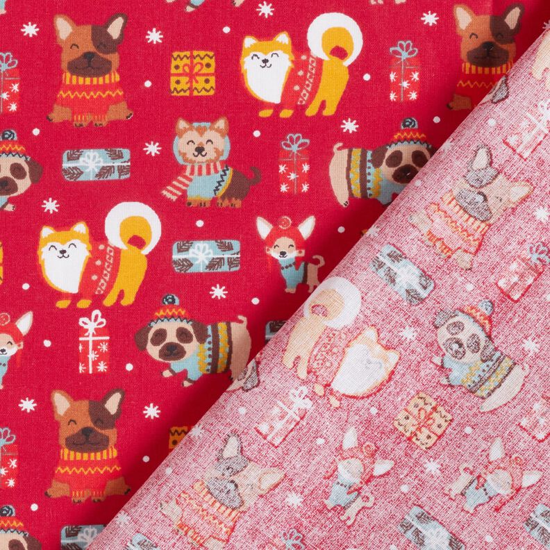Katoenen stof Cretonne Honden met Kerstmis – rood,  image number 4