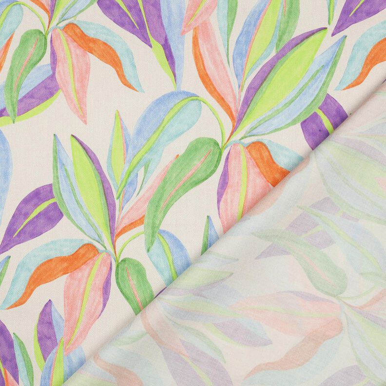 Katoensatijn Digitale bladerenprint| Poppy Fabrics – creme/lichtgroen,  image number 4