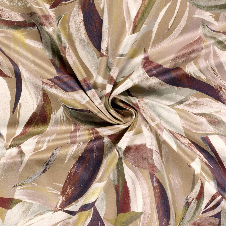 Stretch velours bladweefsel – mocca/bordeauxrood, image number 3