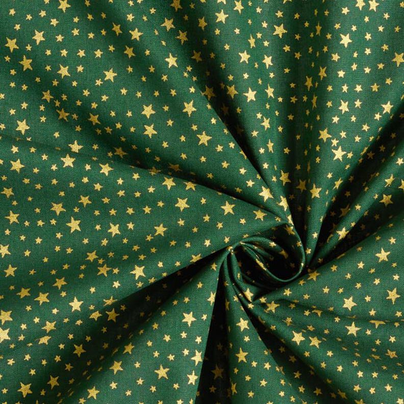 Katoenen stof cretonne Kerst sterrenhemel klein – donkergroen/goud,  image number 4