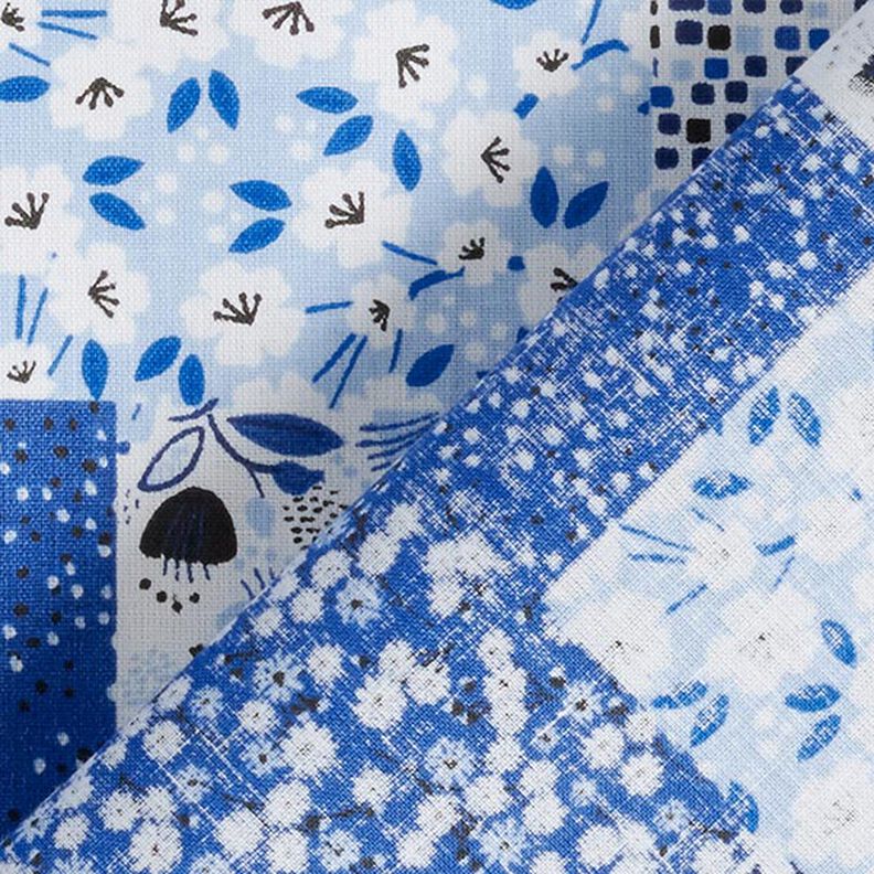 Katoenen stof Cretonne Patchwork-look – wit/blauw,  image number 3