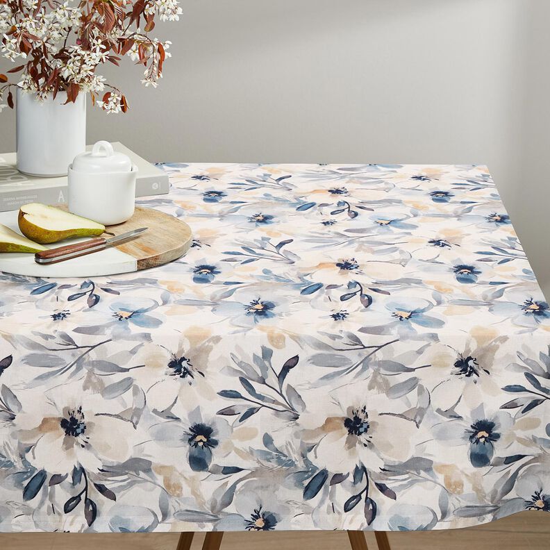 Decostof Half panama Grote bloesems – amandel/blauw, image number 8