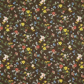 Viscosejersey Kleine bloempjes – donkerbruin/vuurrood, 