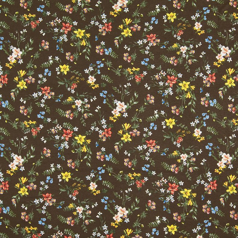 Viscosejersey Kleine bloempjes – donkerbruin/vuurrood,  image number 1