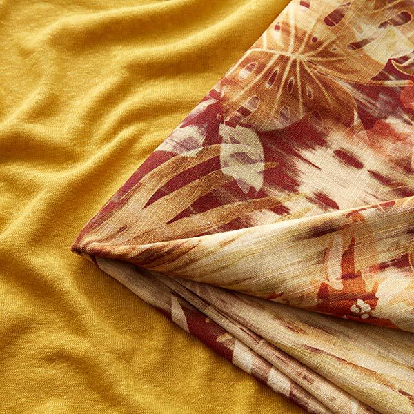 Blousestof viscose-linnen-mix prachtige bloemen – curry, image number 6