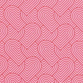 French Terry sommersweat Overlappende harten – roze/vuurrood, 