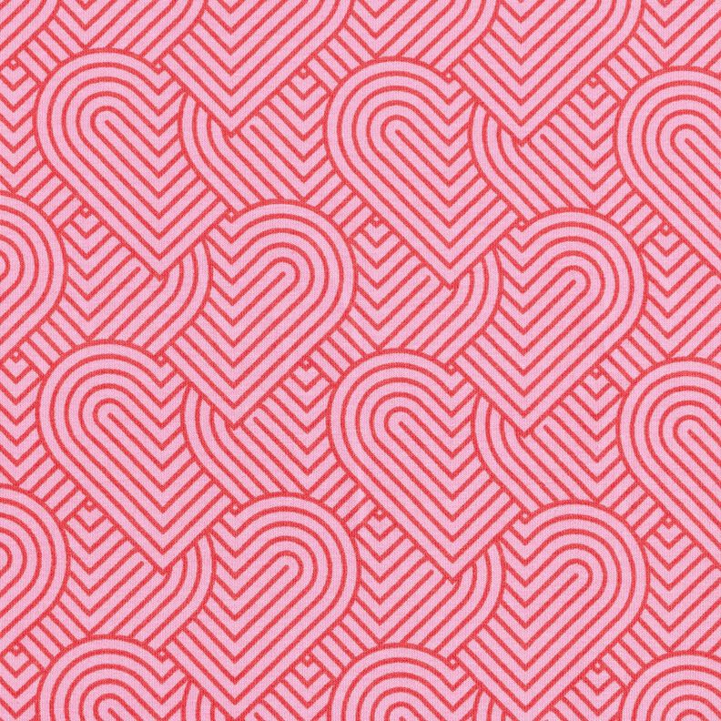 French Terry sommersweat Overlappende harten – roze/vuurrood,  image number 1