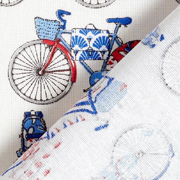 Katoenen stof Cretonne Retro fietsen – wit/blauw,  image number 4