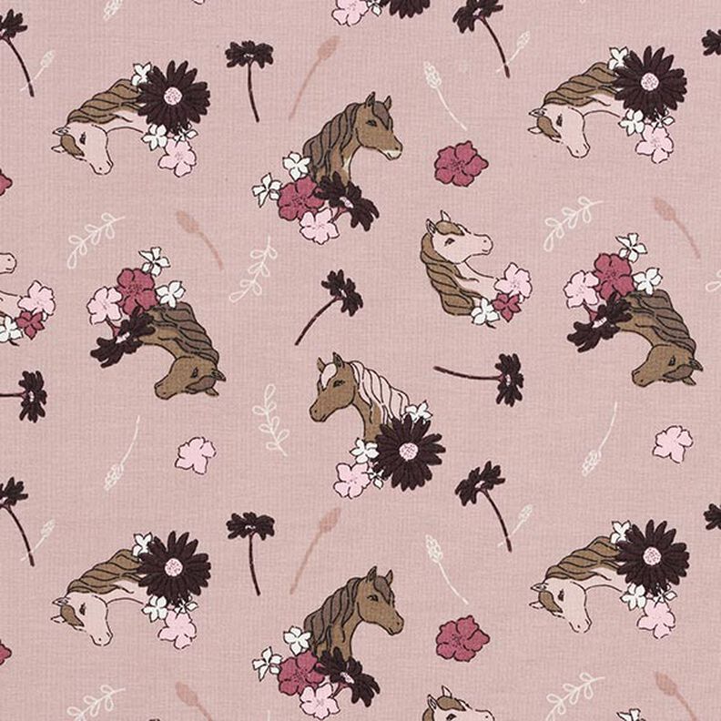 Katoenjersey Paardenkoppen – roze,  image number 1