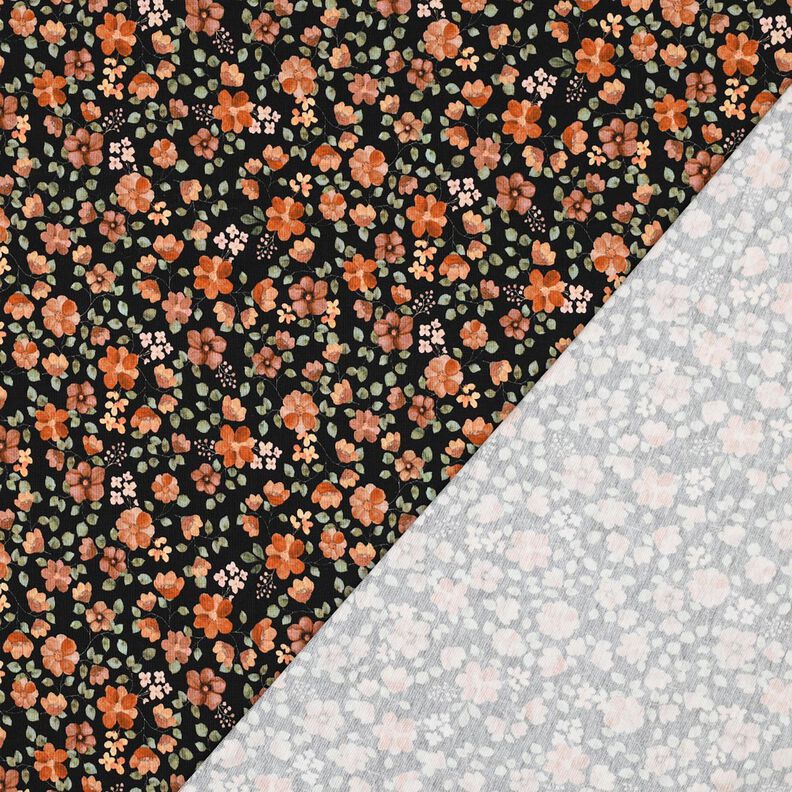 GOTS Katoenjersey Herfstbloemen Digitaal printen – zwart/perzik sinaasappel,  image number 3