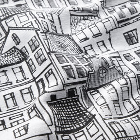 Decostof Jacquard Dorp in lijntekeningen – zwart/wit, 