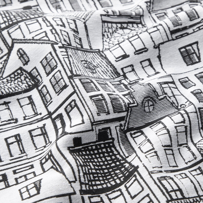 Decostof Jacquard Dorp in lijntekeningen – zwart/wit, image number 2