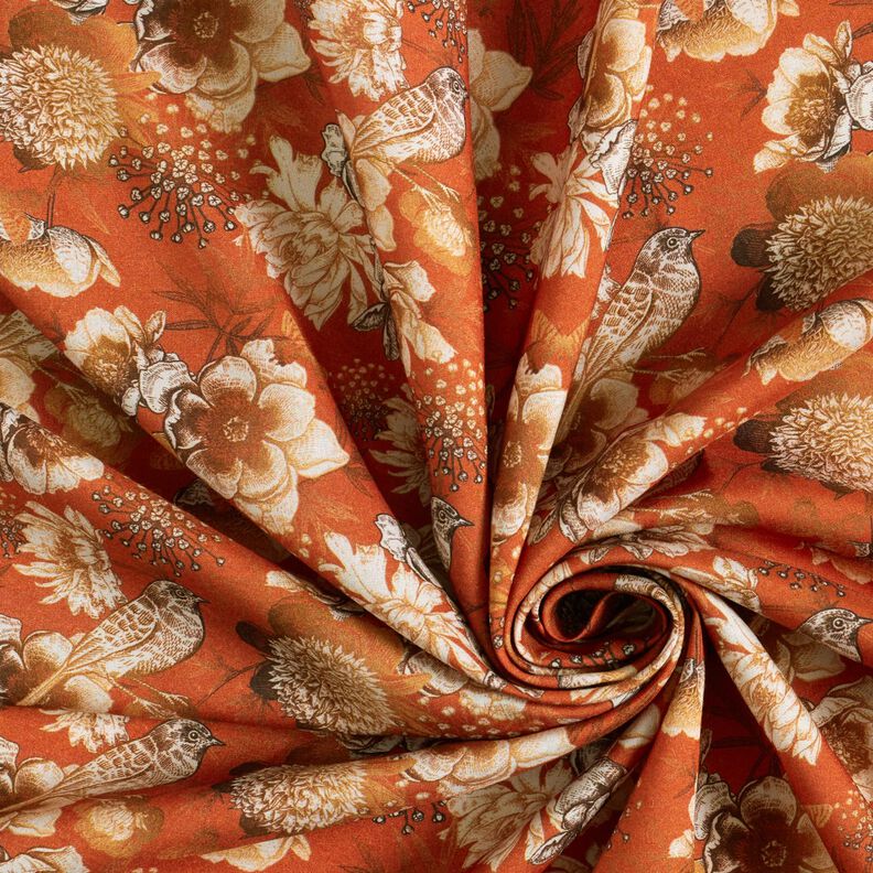 Viscosestof Vogels en wilde rozen – terracotta/karamel,  image number 3