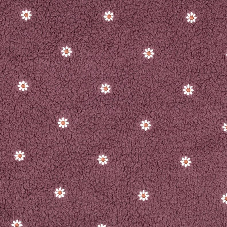 Teddy pluche Geborduurde bloempjes | Poppy Fabrics – donker oudroze,  image number 1