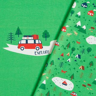 Katoenjersey Panel Explore | PETIT CITRON – grasgroen/signaalrood, 