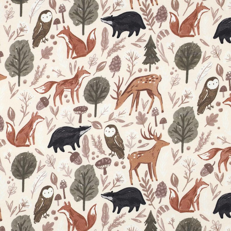 Sweatshirt geruwd Dieren in het bos Digitaal printen | Poppy Fabrics – ecru,  image number 1