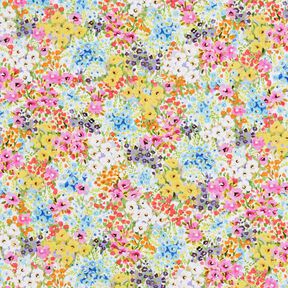 Katoenen stof Popeline kleurrijke bloemen – lavendel/blauw, 