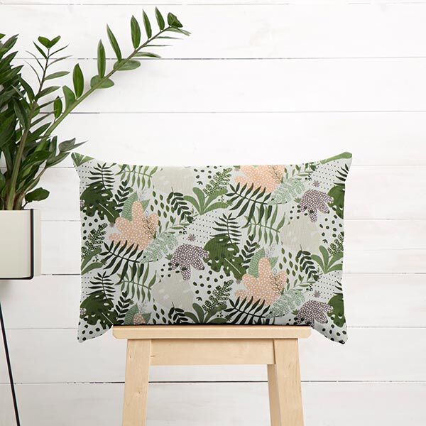 Katoenen stof Cretonne Abstracte jungleplanten – wit/groen,  image number 8
