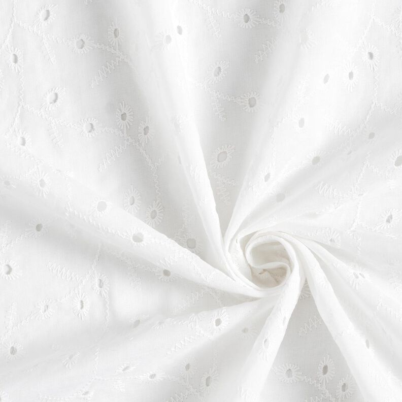 Katoenen stof met los geborduurde bloemranken – wit,  image number 3