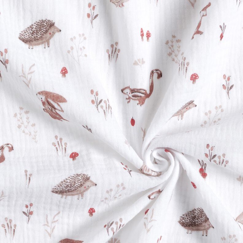 Mousseline/dubbel gehaakte stoffen Dieren in de boskap – wit,  image number 3