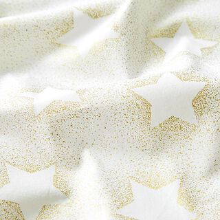 Katoen popeline sterren goudstof – wit/goud, 