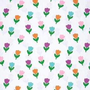 Katoenjersey gestileerde tulpen – wit/roodlila, 