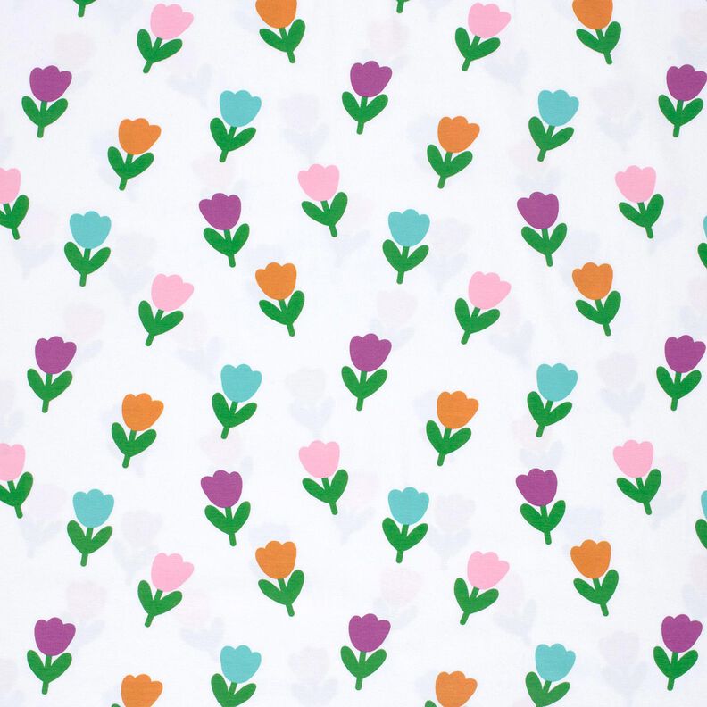 Katoenjersey gestileerde tulpen – wit/roodlila, image number 1